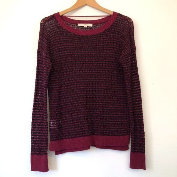 LOFT Sweaters - ANN TAYLOR LOFT Open Stitch High Low Hem Sweater Burgundy Maroon Red Black Small